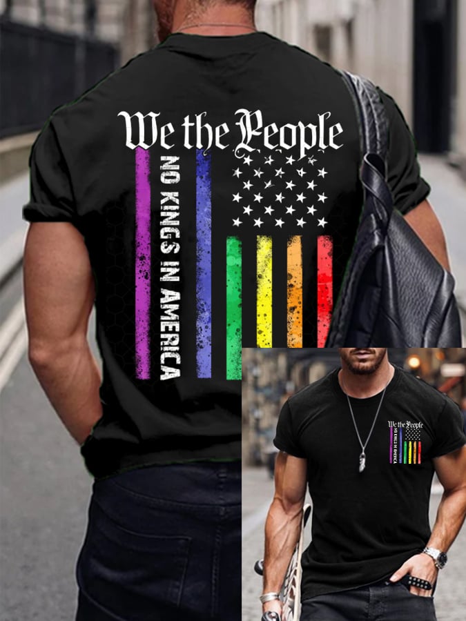 Men's Casual Fashion WE THE PEOPLE NO King IN AMERICA Fdt Round Neck T-Shirt