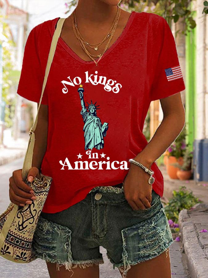 Women's Independence Day FDT NO KINGS IN AMERICA Printed Casual T-Shirt