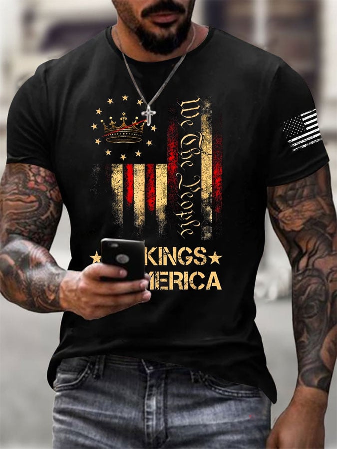 Men's  No Kings In America Print Casual  T-Shirt