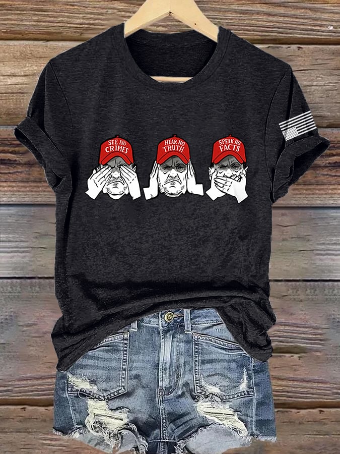 Retro See No Crimes Hear No Truth Speak No Facts Print T-Shirt
