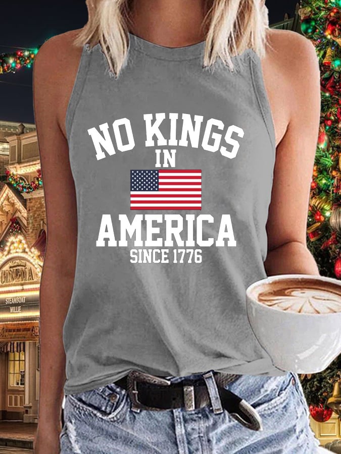 Women's No King in America Print Crew Neck Tank Top