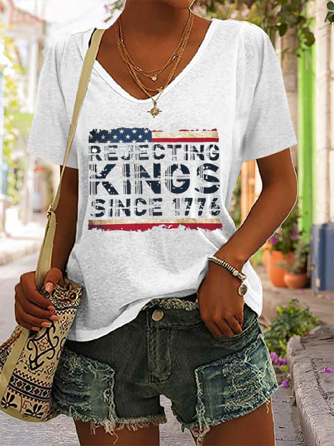 Women's “Rejecting Kings Since 1776” Print Casual T-Shirt