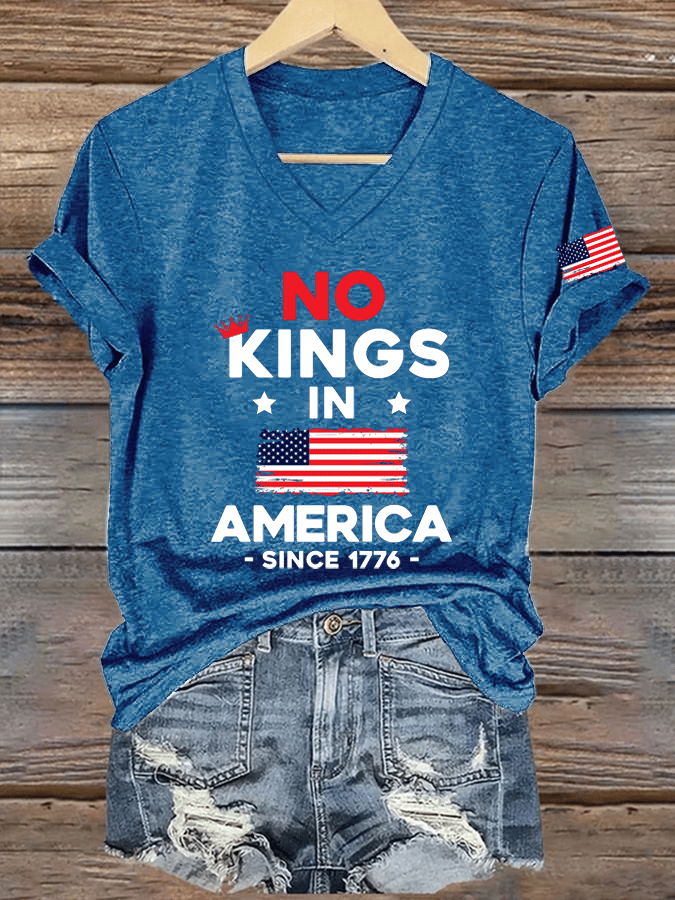 Women's No King In America Printed V-Neck T-Shirt