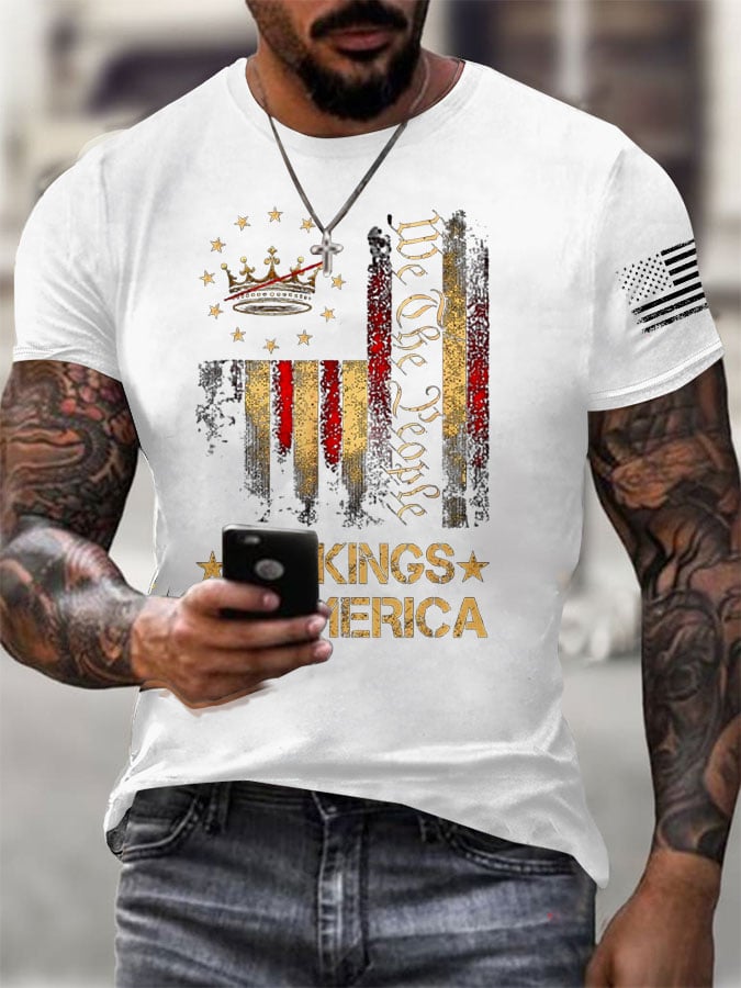 Men's  No Kings In America Print Casual  T-Shirt