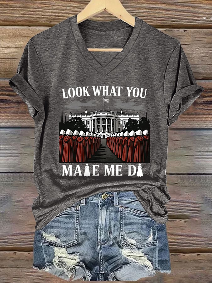 V-Neck Retro Look What You Made Me Do Print T-Shirt