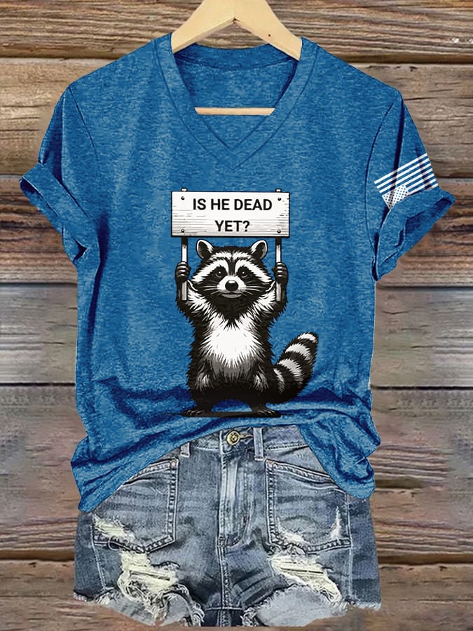 V-Neck Retro Is He Dead Yet? Print T-Shirt