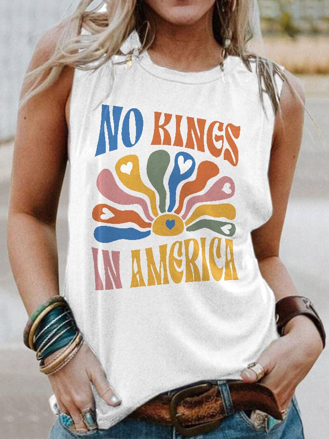 Retro No Kings In America Print Tank Top