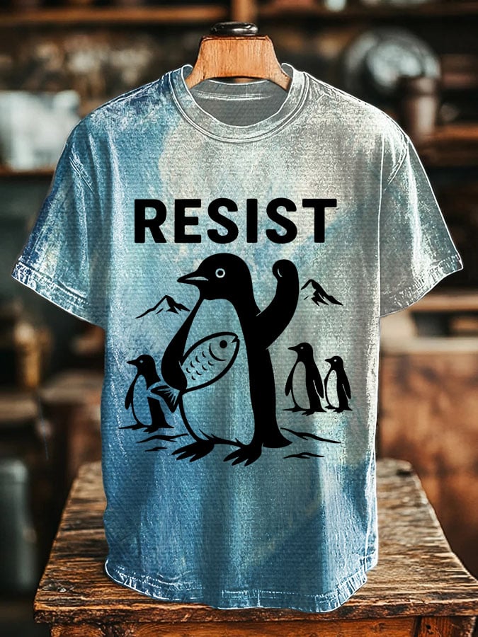 Men's Vintage Penguins Resist Printed Round Neck T-Shirt
