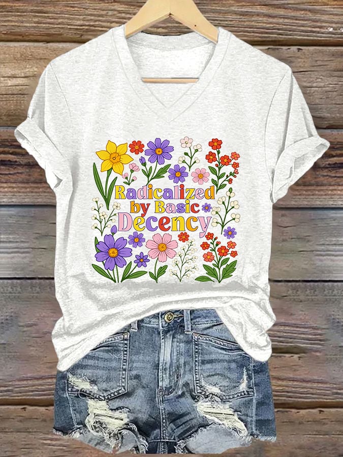 Women's Fashion Casual Radicalized By Basic Decency Printed Fdt Short-Sleeved T-Shirt