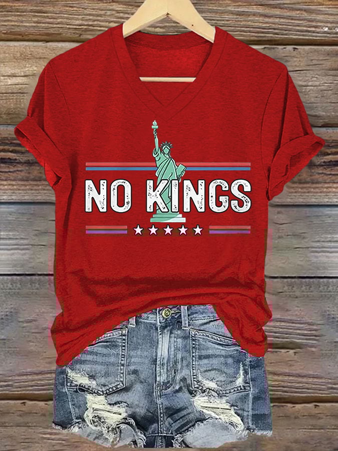 Women's No Kings Print Casual T-Shirt