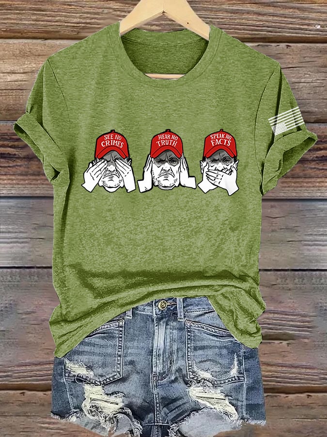 Retro See No Crimes Hear No Truth Speak No Facts Print T-Shirt