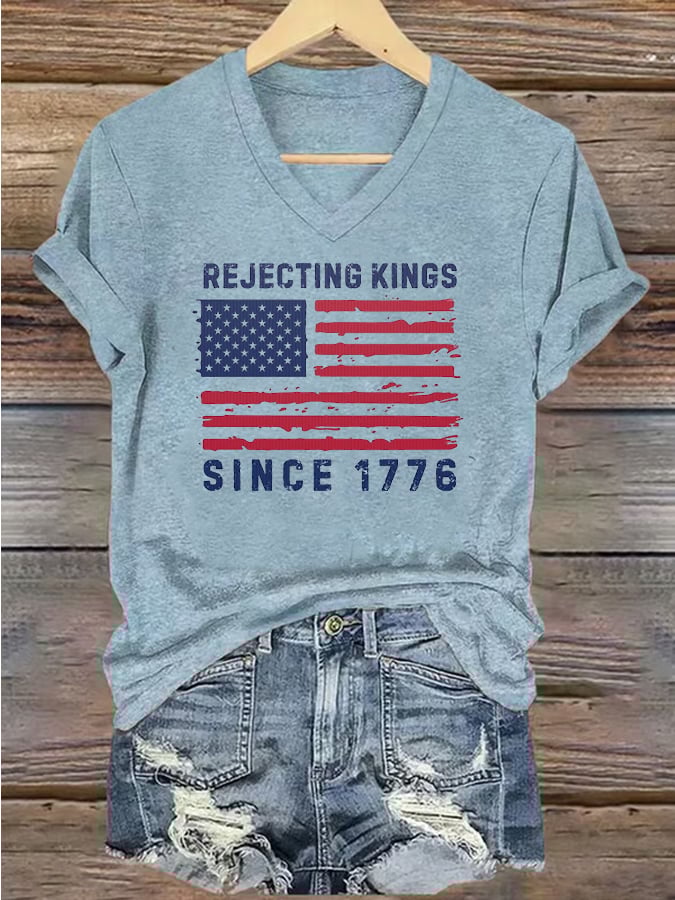 Women's Casual Retro Reject The King Print T-Shirt