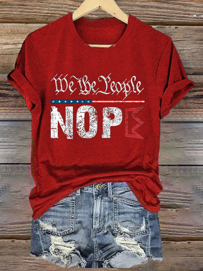 Women's Retro No Kings Nope Protest We The People Print Short Sleeve T-Shirt