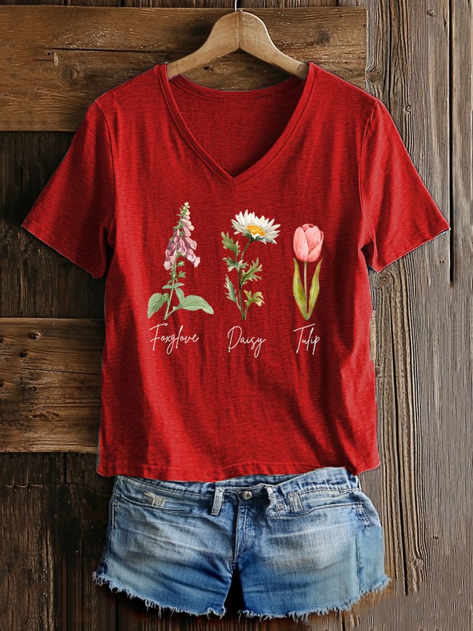 Women's Casual Fashion Floral Fdt Print T-Shirt