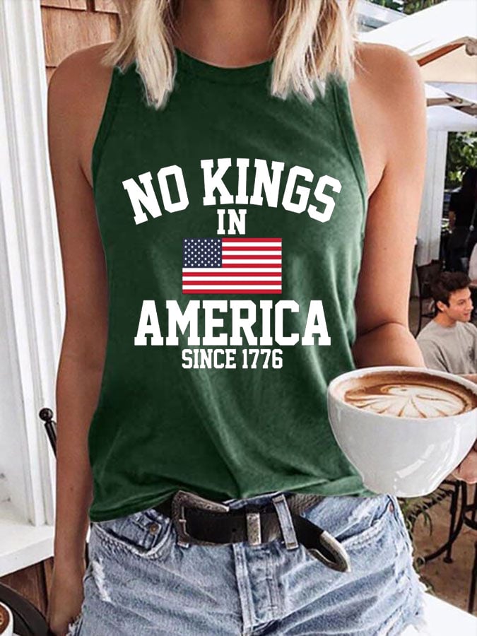 Women's No King in America Print Crew Neck Tank Top