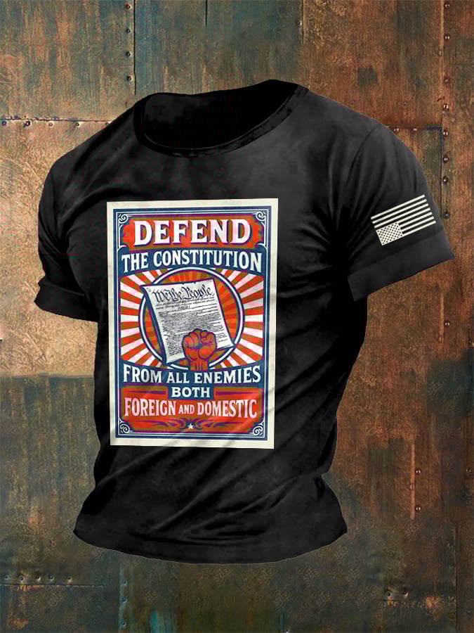 Retro Defend The Constitution From All Enemies Both Foreign And Domestic Print T-Shirt