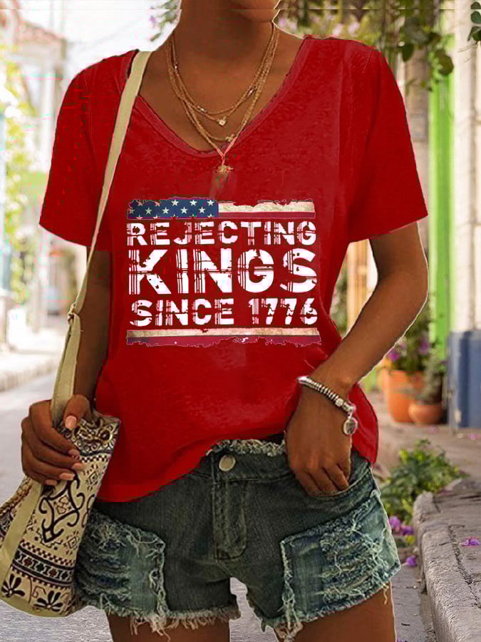 Women's “Rejecting Kings Since 1776” Print Casual T-Shirt