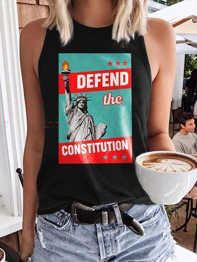 Retro Defend The Constitution Print Tops Tank
