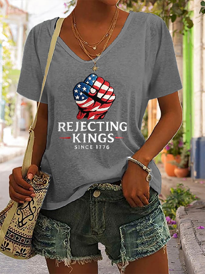 Women's “Rejecting Kings Since 1776” Print Casual T-Shirt