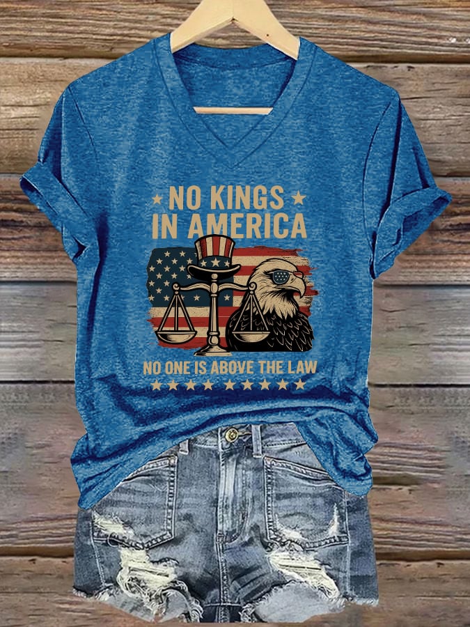V-Neck Retro No Kings In America No One Is Above The Law Print T-Shirt