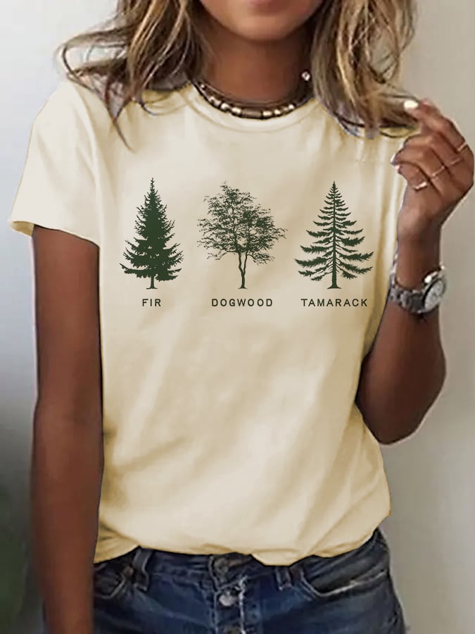Women's fashion casual retro FDT tree T-shirt