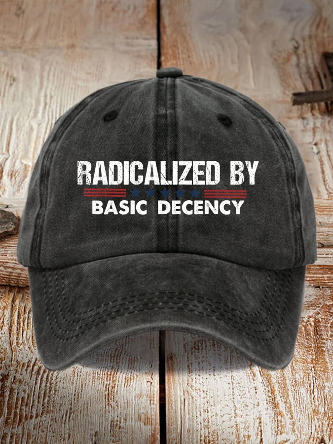 Unisex washed Radicalized by Basic Decency printed hat