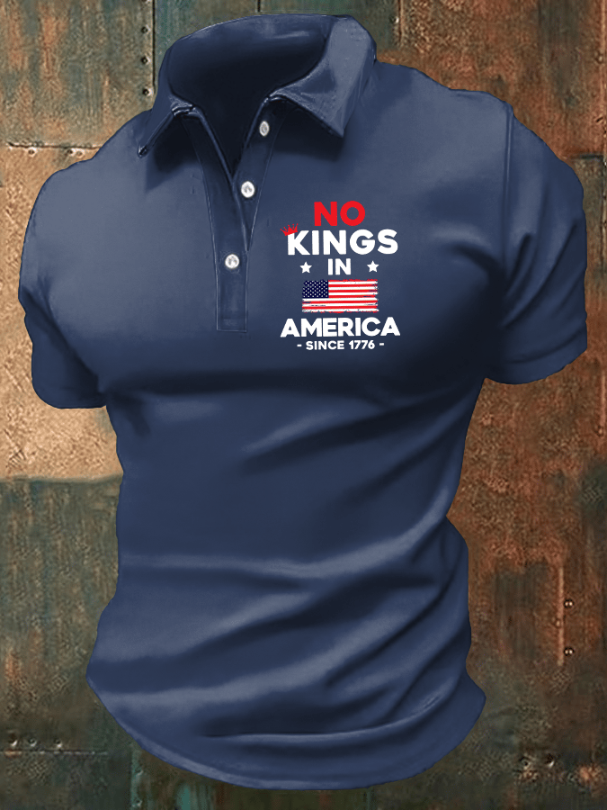 Men's No King In America Print Casual Polo Shirt