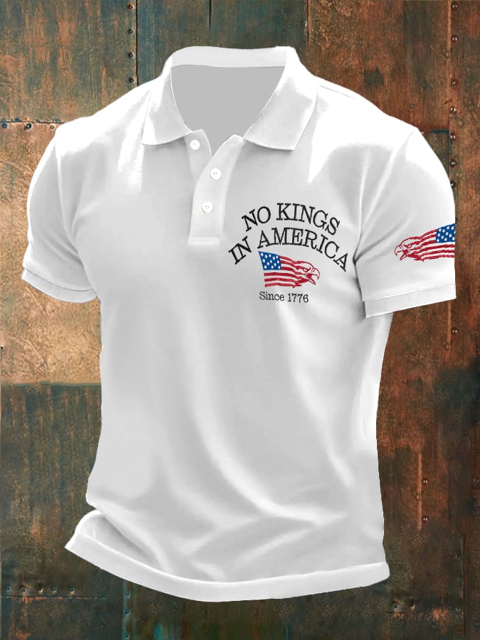 Man's Vintage No Kings In America Since 1776 Printed Polo Shirt