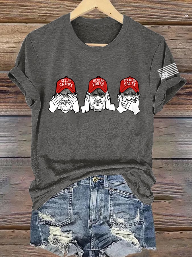 Retro See No Crimes Hear No Truth Speak No Facts Print T-Shirt