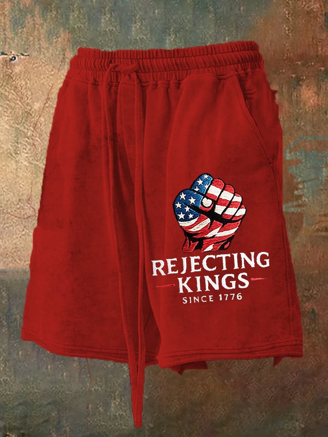Men's “Rejection of the King since 1776” Print Loose Casual Shorts