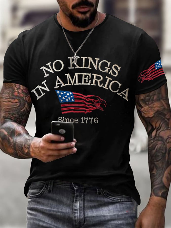 Men's Retro No Kings In America Since 1776 Print T-Shirt