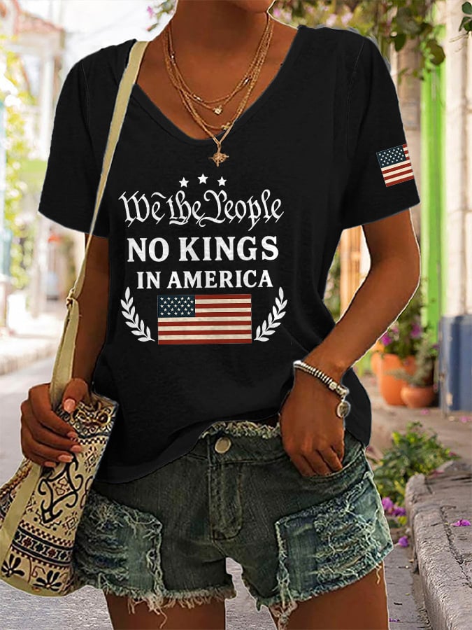 Women's Casual Fashion Fdt WE THE PEOPLE NO KINGS IN AMERICA Print T-Shirt
