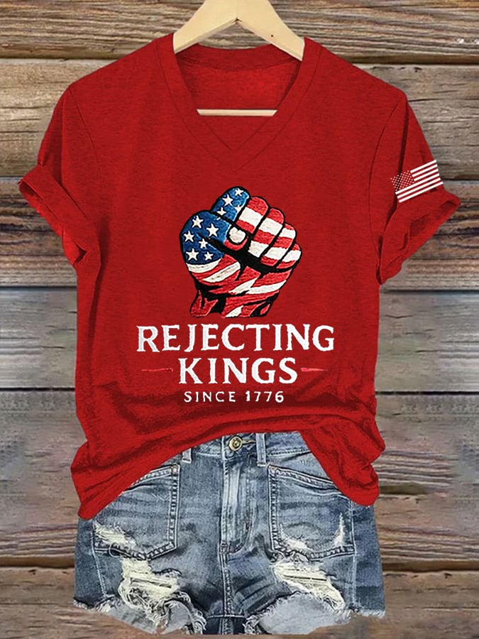Women's “ Rejecting Kings Since 1776” V-neck T-shirt