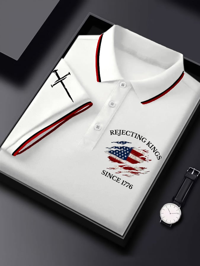 Men's “Rejecting Kings Since 1776” Print Casual Polo