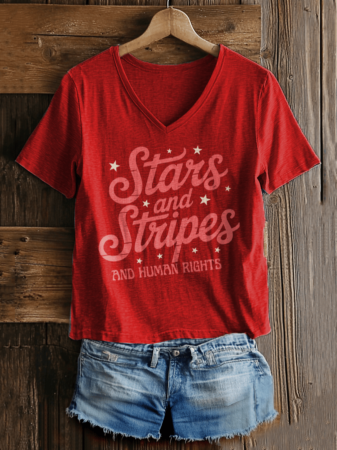 Women's Fashion Casual Stars And Stripes Human Rights Protest Print T-Shirt
