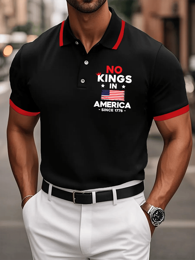 Men's No King In America Print Casual Polo Shirt