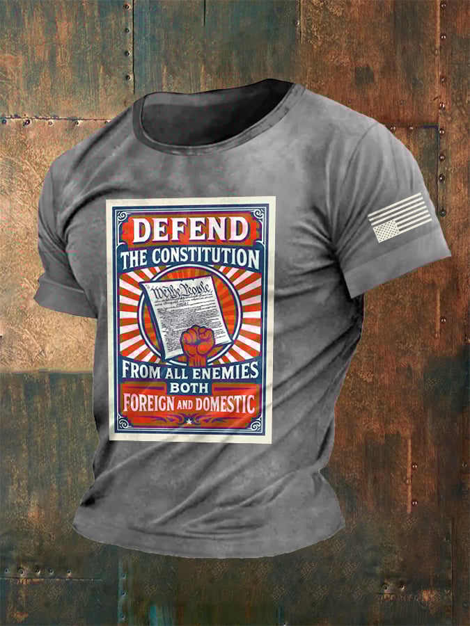Retro Defend The Constitution From All Enemies Both Foreign And Domestic Print T-Shirt