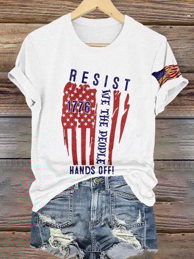 Retro Resist We The People 1776 Hands Off! Print T-Shirt