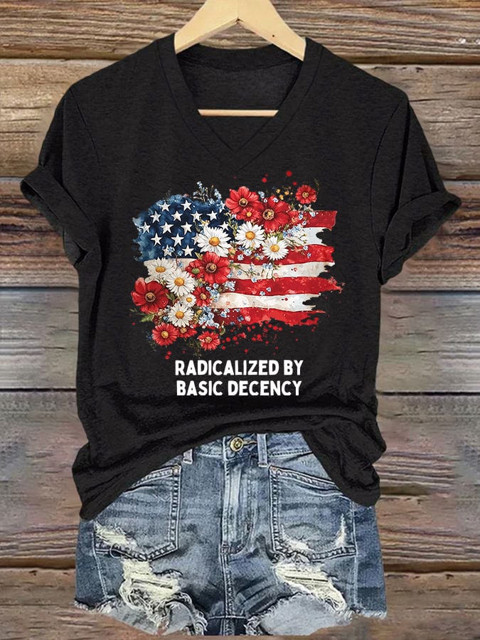 Women's Fashion Casual Radicalized By Basic Decency Printed Fdt Short-Sleeved T-Shirt