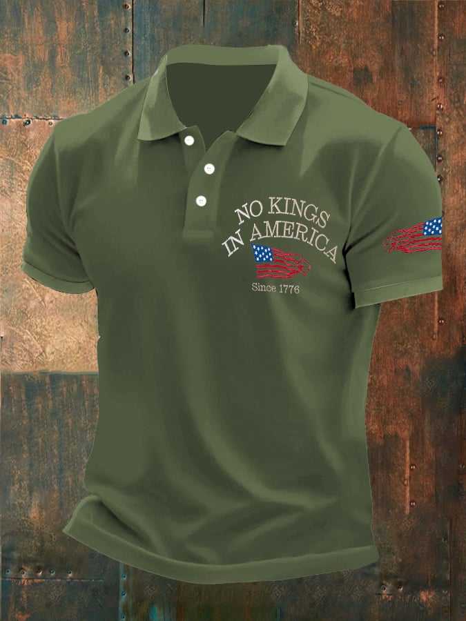 Man's Vintage No Kings In America Since 1776 Printed Polo Shirt