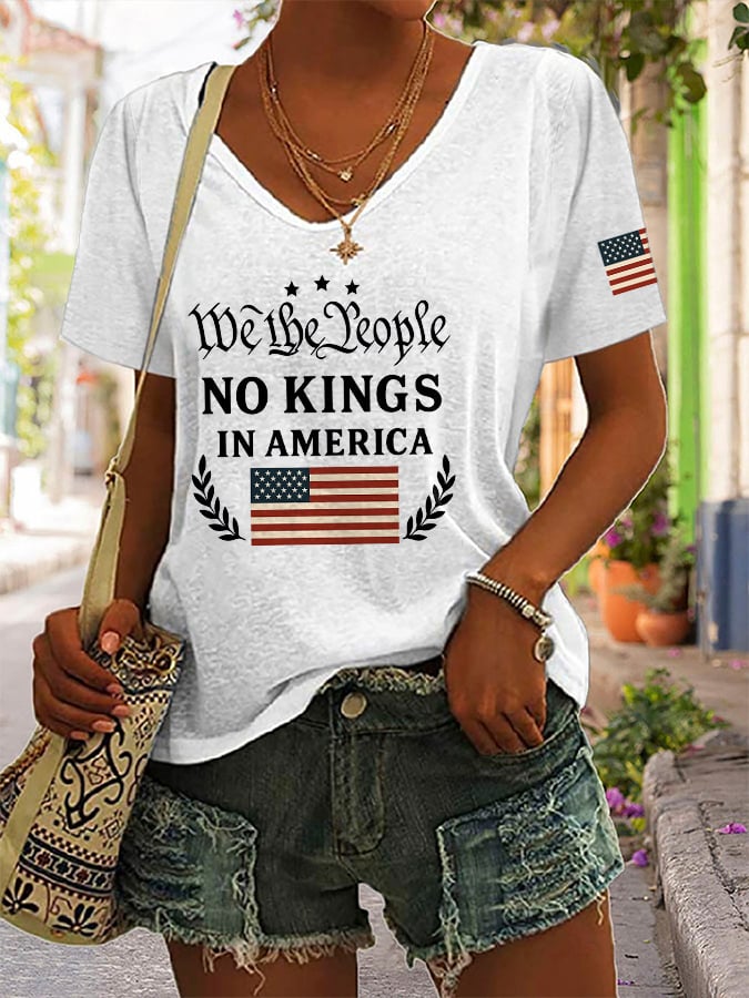Women's Casual Fashion Fdt WE THE PEOPLE NO KINGS IN AMERICA Print T-Shirt