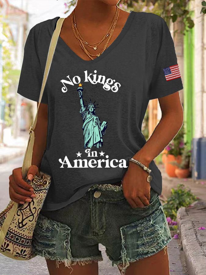 Women's Independence Day FDT NO KINGS IN AMERICA Printed Casual T-Shirt
