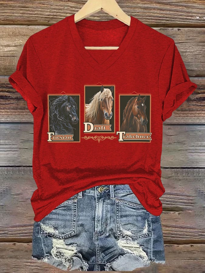 Women's casual fashion FDT horse print T-shirt