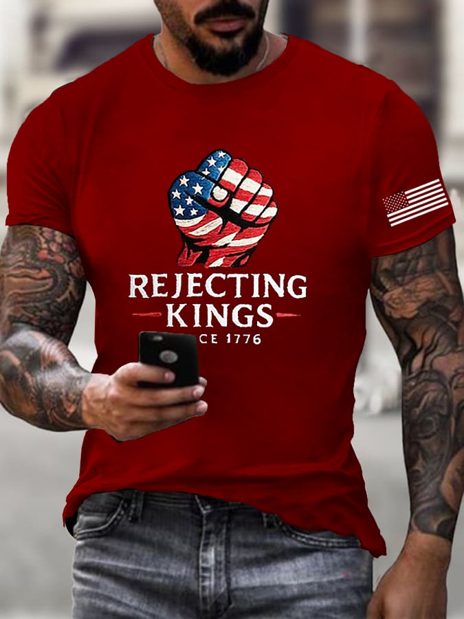Men's  ”Rejecting Kings Since 1776“ Print Casual  T-Shirt