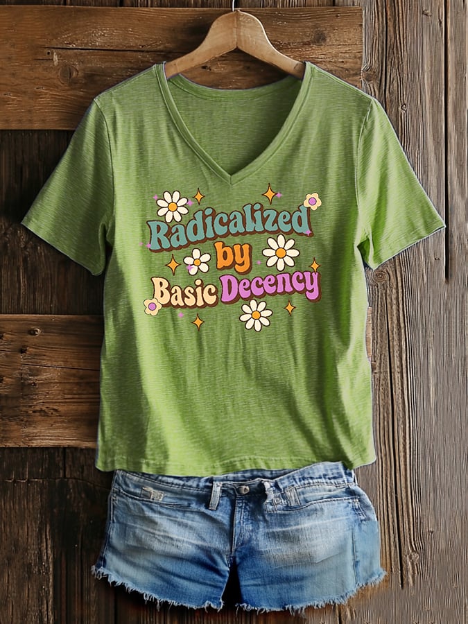 Women's Fashion Casual Radicalized By Basic Decency Printed Fdt Short-Sleeved T-Shirt