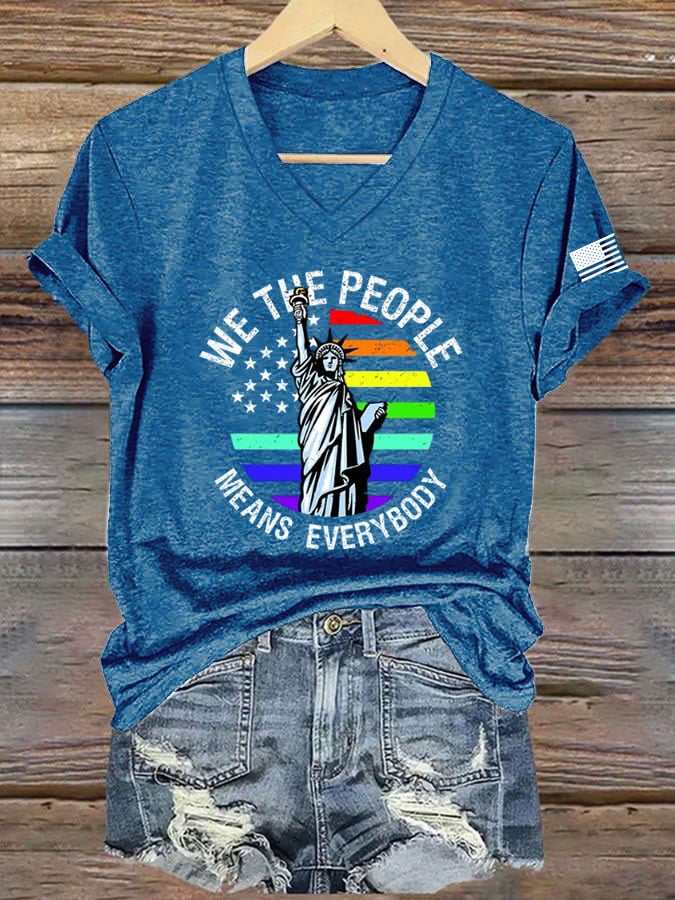 Women's Gay FDT We The People Means Everybody Printed V Neck T-Shirt