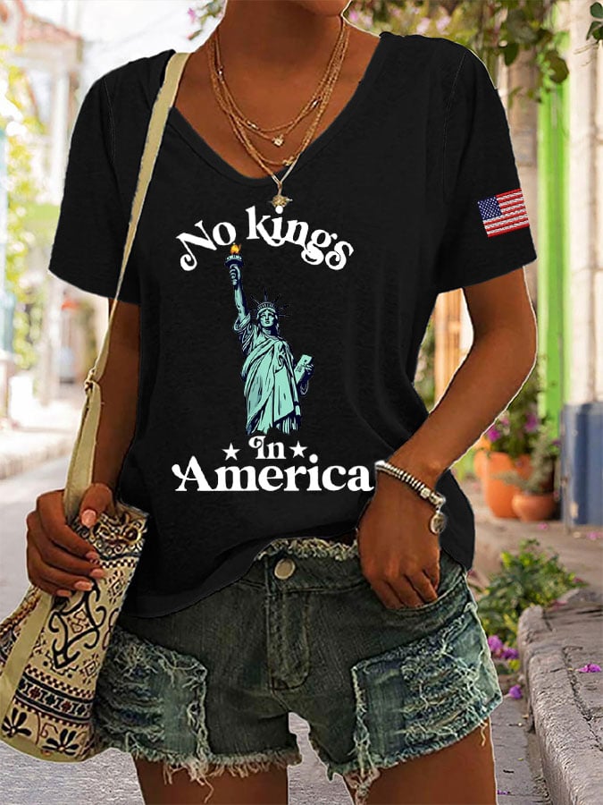 Women's Independence Day FDT NO KINGS IN AMERICA Printed Casual T-Shirt