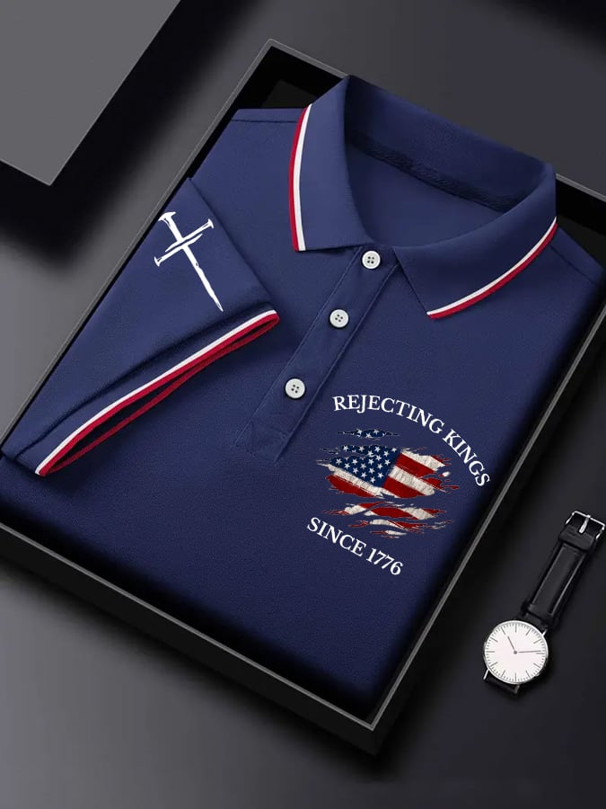 Men's “Rejecting Kings Since 1776” Print Casual Polo