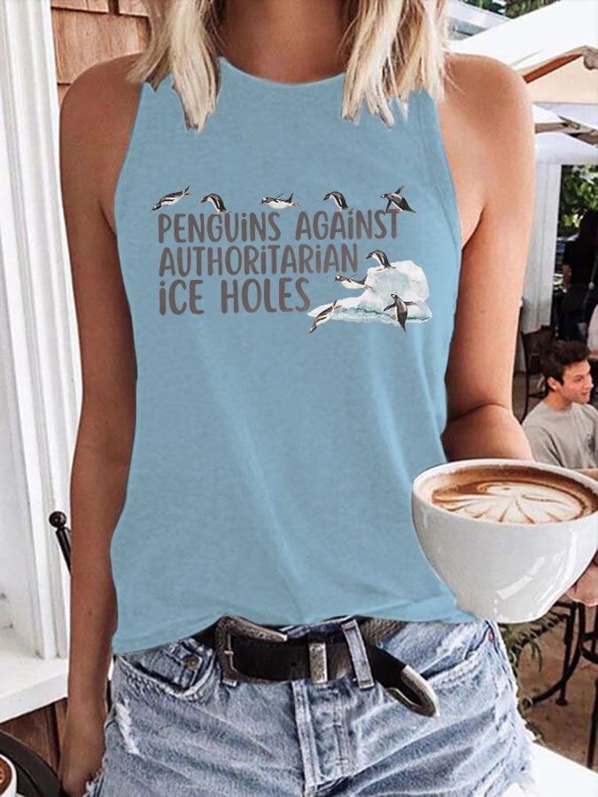 Women's Penguins Against Authoritarian Ice Holes Print Tank Top