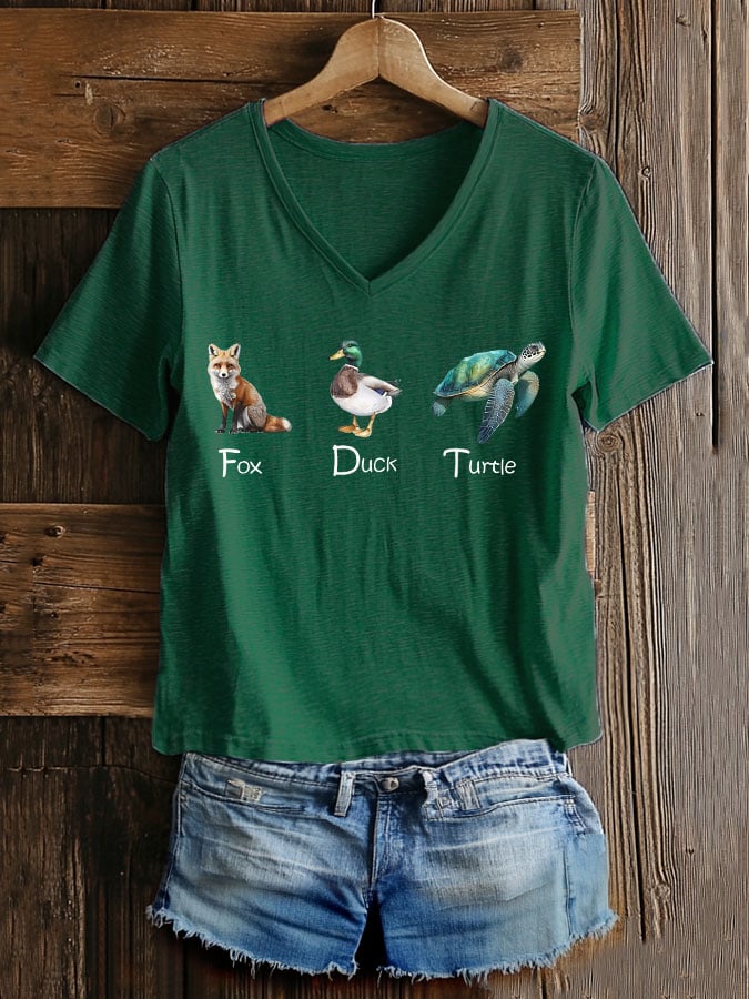Women's Casual Fashion Animal Fdt Print T-Shirt
